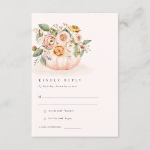 Blush Pink White Pumpkin Floral Weddenschap RSVP Informatiekaartje
