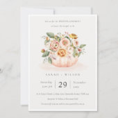 Blush Pink White Pumpkin Floral Wedding Invite Bedankkaart (Voorkant)