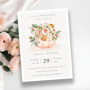 Blush Pink White Pumpkin Floral Wedding Invite Bedankkaart