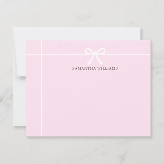 Blush Pink White Ribbon Bow Classic Elegant Simple Notitiekaartje (Voorkant)