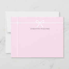 Blush Pink White Ribbon Bow Classic Elegant Simple Notitiekaartje