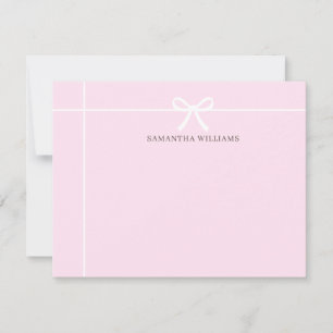 Blush Pink White Ribbon Bow Classic Elegant Simple Notitiekaartje
