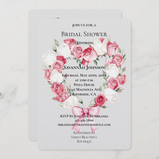 Blush Pink White Rose Bloemen Hart Vrijgezellenfee Kaart (Voorkant / Achterkant)