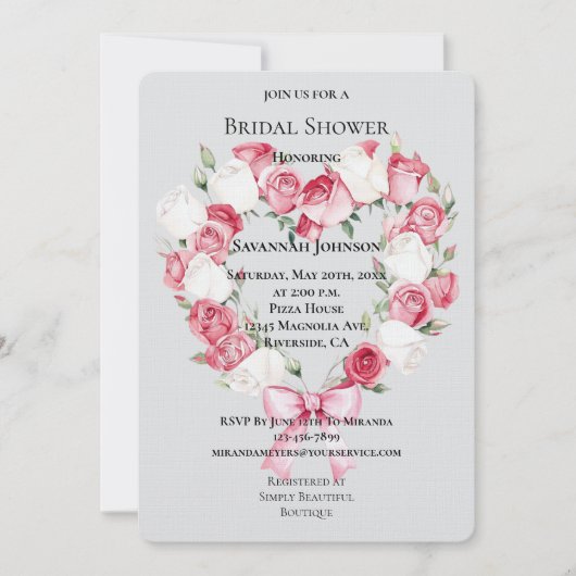 Blush Pink White Rose Bloemen Hart Vrijgezellenfee Kaart (Voorkant)