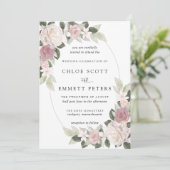 Blush Pink White Rose Floral Wedding Kaart (Staand voorkant)
