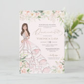 Blush Pink White Roses Luxury Quince Anos Birthday Kaart (Staand voorkant)