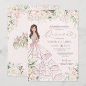 Blush Pink White Roses Luxury Quince Anos Birthday Kaart (Voorkant / Achterkant)