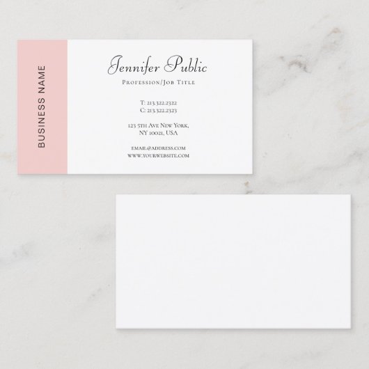 Blush Pink White Simple Sjabloon Elegant Visitekaartje (Voorkant / Achterkant)