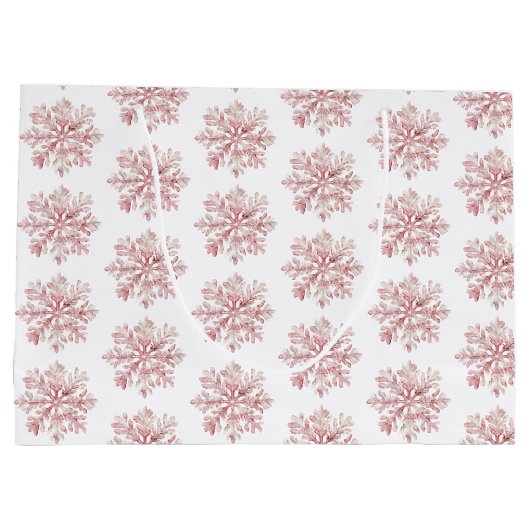 Blush Pink White Snowflakes Christmas Groot Cadeauzakje (Achterkant)