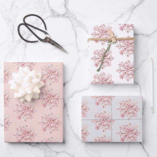 Blush Pink White Snowflakes Christmas Inpakpapier Vel (Voorkant)