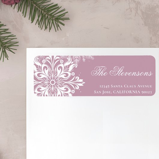 Blush Pink White Snowflakes Vakantie Retour Adres Etiket