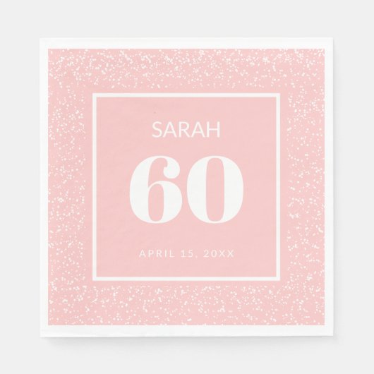 Blush Pink White Stardust Glitter 60th Birthday Servet (Voorkant)