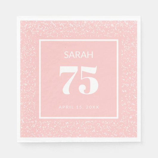 Blush Pink White Stardust Glitter 75th Birthday Servet (Voorkant)