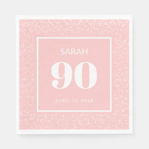 Blush Pink White Stardust Glitter 90th Birthday Servet