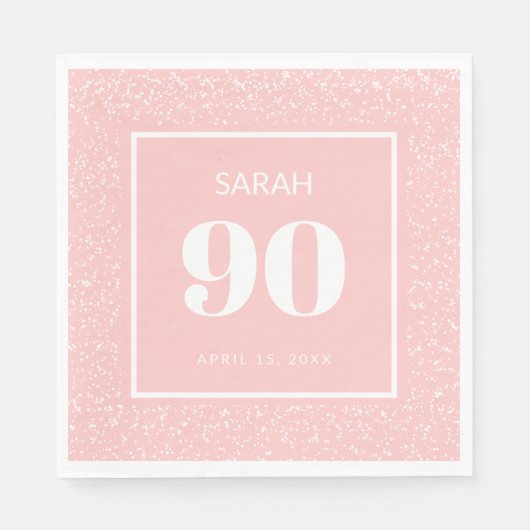 Blush Pink White Stardust Glitter 90th Birthday Servet (Voorkant)