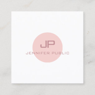Blush Pink White Trendy Modern Monogram Sjabloon Vierkante Visitekaartje