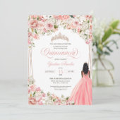 Blush Pink White Waterverf Flowers Quinceañera Kaart (Staand voorkant)