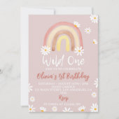 Blush Pink Wild One Daisy 1e Verjaardag Uitnodigin Kaart (Voorkant)