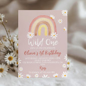Blush Pink Wild One Daisy 1e Verjaardag Uitnodigin Kaart