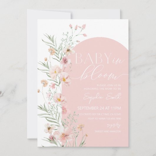 Blush Pink Wildflower Baby in Bloom Baby shower Kaart (Voorkant)