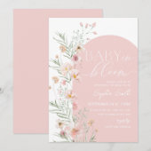 Blush Pink Wildflower Baby in Bloom Baby shower Kaart (Voorkant / Achterkant)
