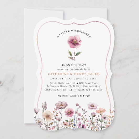 Blush Pink Wildflower Baby shower Uitnodiging – Du (Voorkant)