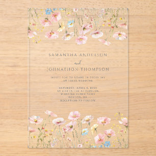 Blush Pink Wildflower Bloemen bruiloft Acryl Uitnodigingen