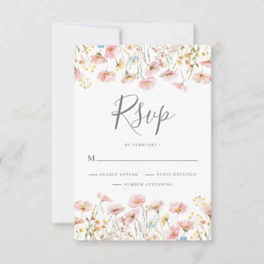 Blush Pink Wildflower Bloemen bruiloft RSVP Kaartje (Voorkant)