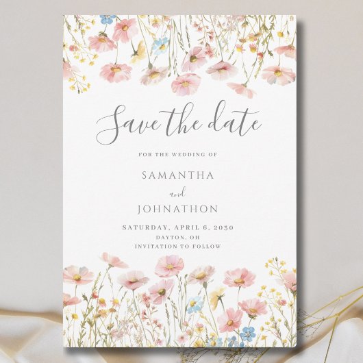 Blush Pink Wildflower Bloemen bruiloft Save The Date