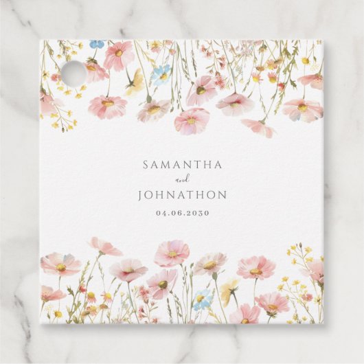 Blush Pink Wildflower Bloemen Huwelijksgunst Label (Voorkant)