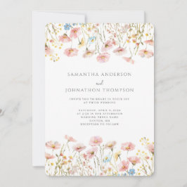 Blush Pink Wildflower Bloemen Huwelijksuitnodiging Kaart