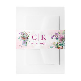 Blush Pink Wildflower Bloemen Monogram Huwelijk Uitnodigingen Wikkel