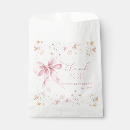 Blush Pink Wildflower Bow Baby in Bloom Bedankzakje (Voorkant)