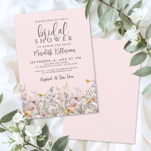 Blush Pink Wildflower Bridal Shower Kaart