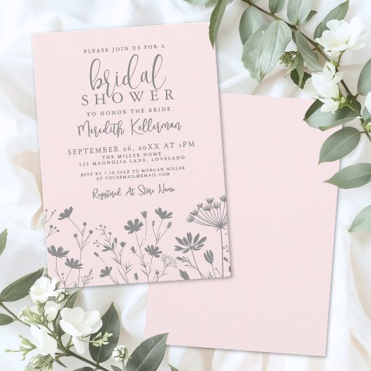Blush Pink Wildflower Bridal Shower Kaart