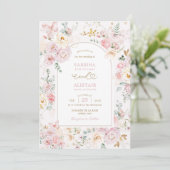 Blush Pink Wildflower Butterfly Garden Wedding Kaart (Staand voorkant)