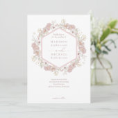 Blush Pink Wildflower Elegante QR Code Huwelijk Kaart (Staand voorkant)