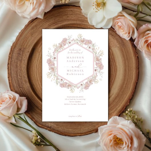 Blush Pink Wildflower Elegante QR Code Huwelijk Kaart