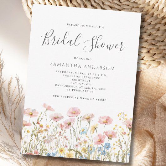 Blush Pink Wildflower Floral Bridal Shower Kaart