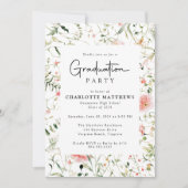 Blush Pink Wildflower Foto Afstudeerfeest Kaart (Voorkant)