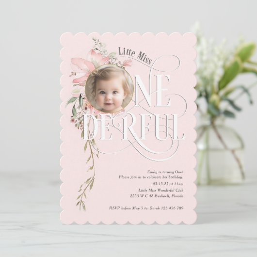 Blush Pink Wildflower Little Miss Onederful foto Kaart (Staand voorkant)