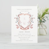 Blush Pink Wildflower Monogram Crest Verloving Kaart (Staand voorkant)