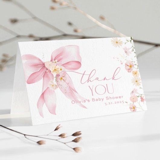 Blush Pink Wildflower Pink Bow Dank je kaart
