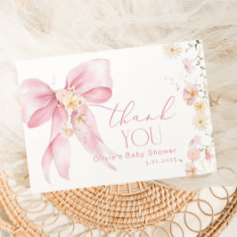 Blush Pink Wildflower Pink Bow Dank je kaart