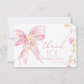 Blush Pink Wildflower Pink Bow Dank je kaart (Voorkant)