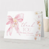 Blush Pink Wildflower Pink Bow Dank je kaart (Voorkant)