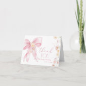 Blush Pink Wildflower Pink Bow Dank je kaart (Voorkant)
