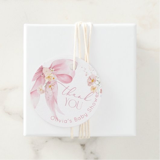 Blush Pink Wildflower Pink Bow Dank u Bedankjes Labels (In situ)