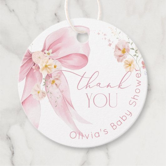Blush Pink Wildflower Pink Bow Dank u Bedankjes Labels (Voorkant)