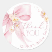 Blush Pink Wildflower Pink Bow Dank u Ronde Sticker (Voorkant)